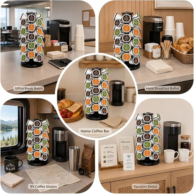 Coffee Pod Holder for 40 Pods, K Cup Holder Organizer with Weighted Base | Heavy-Duty Steel,Smooth & Quiet 360°Rotation,Easy Access,No Assembly Required,Space-Saving for Coffee Stations & Countertops