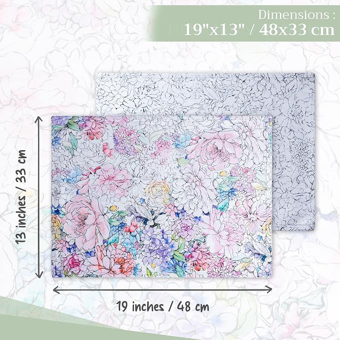 Maison d' Hermine Placemats Set of 4 Reusable 100% Cotton (13"x19") | Cloth Place Mats Washable Table Mats for Kitchen Dining Party Wedding Hotel Home Restaurant Spring Summer - Floral Love
