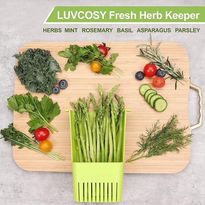 LUVCOSY Herb Keeper, BPA-Free Plastic Herb Saver with an Inner Basket for Cilantro, Mint, Parsley, and Asparagus, Keeps Fresh Herbs for 3 Times Longer,1Pcs, Green