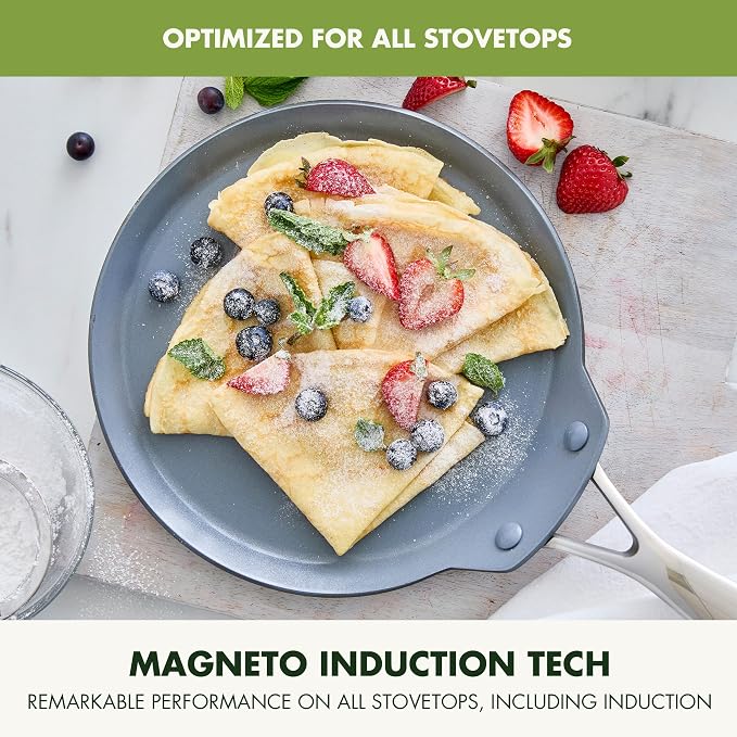 GreenPan Valencia Pro 9.5" Ceramic Nonstick Crepe Pan, Hard Anodized | PFAS-Free Nonstick, Induction Ready, Compatible with all Stovetops, Hard Anodized, Gray, Dishwasher Safe, Oven Safe to 600F