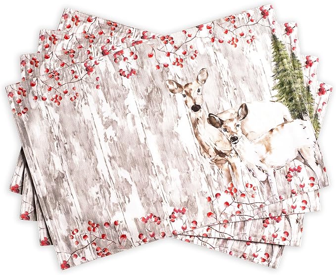 Maison d' Hermine Placemats Set of 4 Reusable 100% Cotton (13"x19") | Cloth Place Mats Washable Table Mats for Kitchen Dining Party Wedding Hotel Home Thanksgiving Christmas - Mountain Life