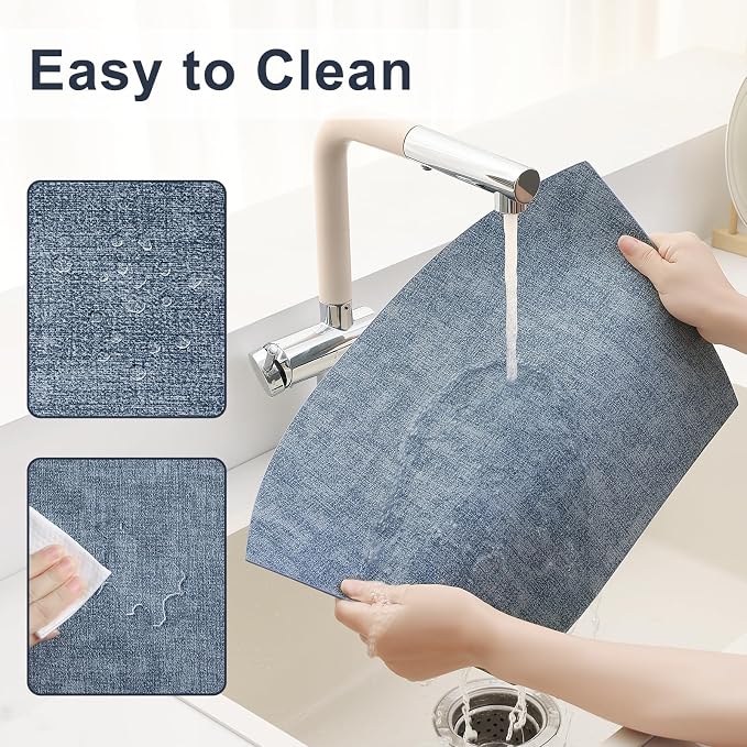 Homaxy Wedge Faux Leather Placemats for Round Table, Set of 6, Blue | Waterproof Wipeable Washable Table Mats, Easy to Clean Anti-Slip Place Mats, 11.8" x 17"