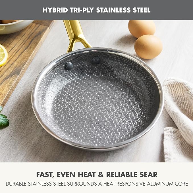 GreenPan Hybrid 8" Stainless Steel Frying Pan, Ceramic Nonstick Skillet | APEX Tri-Ply Pan, PFAS-Free Thermobond Nonstick, Induction & All Cooktop Compatible, Dishwasher & Oven Safe up to 850F, Gold