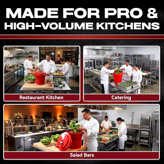 5 Gallon Chef Master Commercial Salad Spinner Dryer – Hand Powered Manual Lettuce Spinner and Fruit Washer Bowl w/ Strainer - Sealed Gearbox, Built In Brake System - Durable Spinner Mechanism - 90005