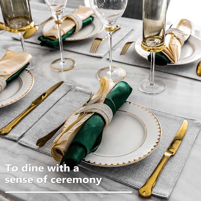 HOME BRILLIANT Cloth Placemats Set of 4 Heat Resistant Washable Plate Mats Placemats for Parties Buffet Dinner Coasters Party Dinner Decor, 13 x 19 inches, Light Grey