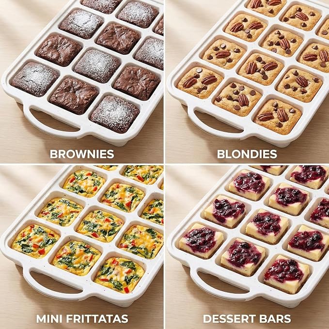 Silicone Brownie Pans with Dividers - 2 PACK - CREAM | Metal Reinforced Silicone Brownie Pans for Baking, Nonstick Brownie Pan, Easy Release Surface, Dishwasher Safe