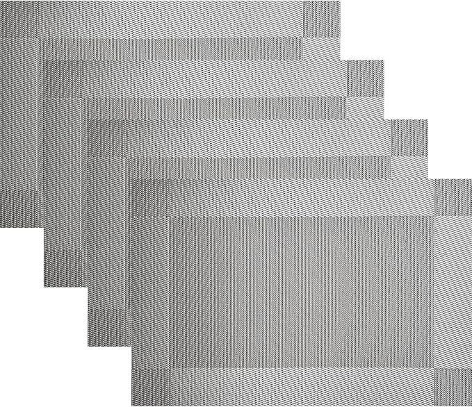 Vinyl Placemats Heat-Resistant Table Mats Washable Easy Clean Plastic Placemats for Dining Table Set of 4 (Gray)