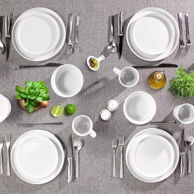 Zulay Kitchen Terra Plates and Bowls Sets, 16 Piece Modern Stoneware Dish Set for 4, Chip and Scratch Resistant Ceramic Dinnerware Set, Microwave and Dishwasher Safe, White