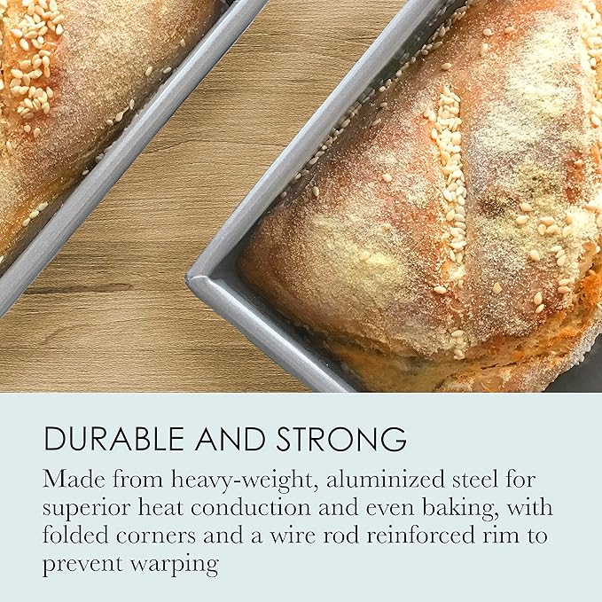 Chicago Metallic Commercial II 1-Pound Loaf Pan, Heavy-Weight Aluminized Steel, Professional Bread Baking Pan with Wire Reinforcement