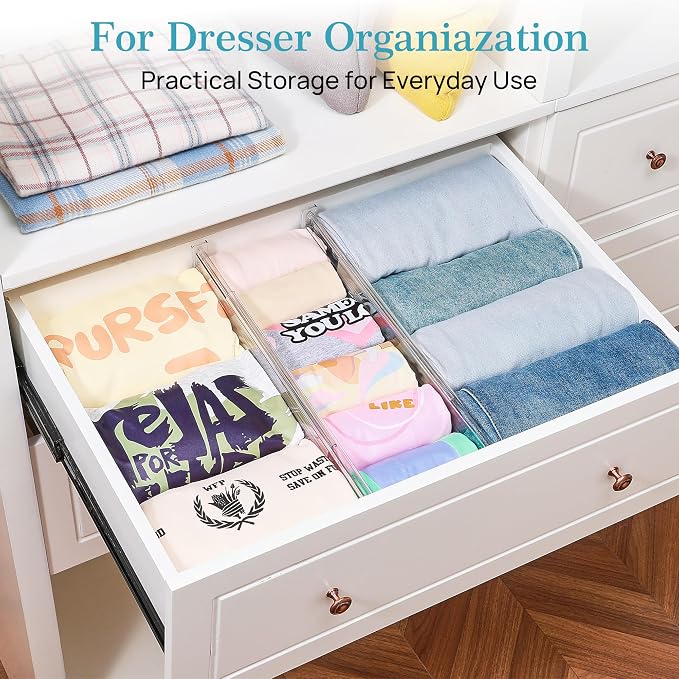 Vtopmart 4" Regular Upgrade Drawer Dividers for Clothes, 12.8"-22.3" 8 Pack | Expandable Dresser Drawer Organizer, Clear Separator, Baby Clothing, Underwear, Cosmetics, Toiletries Storage, Space Saving