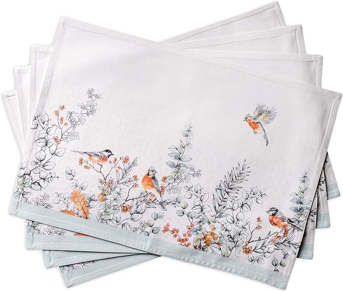 Maison d' Hermine Placemats Set of 4 Reusable 100% Cotton (13"x19") | Cloth Place Mats Washable Table Mats for Kitchen Dining Party Wedding Home Thanksgiving Christmas - Whitish Shabby Chique
