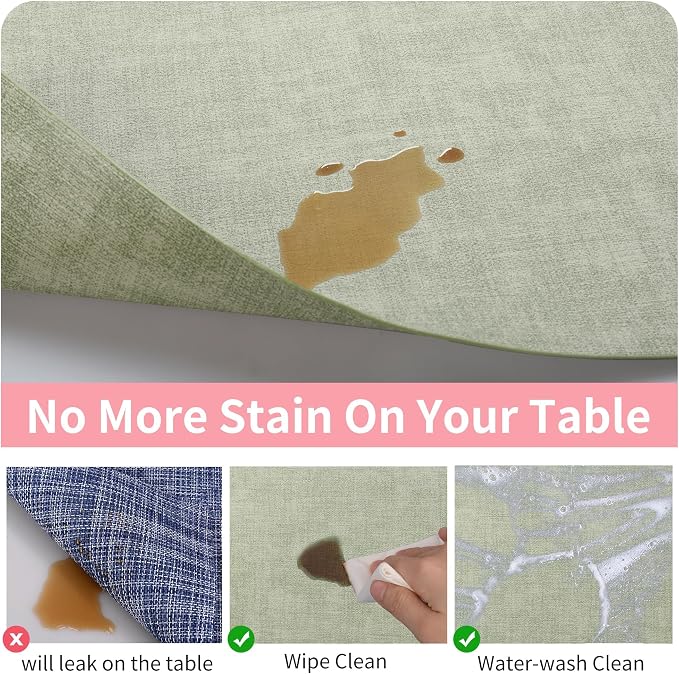Maxpearl Faux Leather Placemats Set of 8, Easy to Clean, Light Green | Waterproof - Heat Resistant - Non Slip - Wipe Clean Dining Table Place Mats, Suitable for Indoor & Outdoor Use, 17''×12''