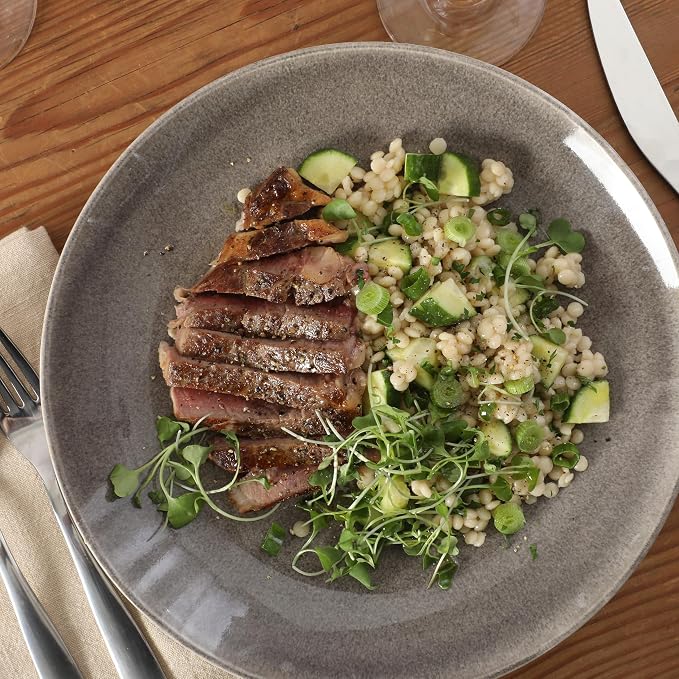 Gibson Elite Castle Peak Plates and Bowls Set, 12-Piece Dinnerware Set, Grey Reactive Glaze Stoneware Dishes, Dinner Plates, Salad Plates & Cereal Bowls