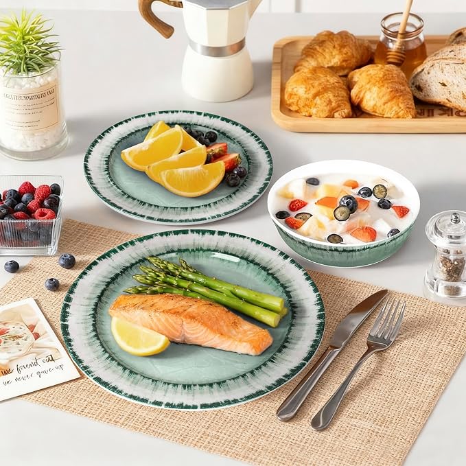 Melamine Dinnerware Set of 18 Pcs Dinner Dishes Set, Lightweight Unbreakable for Indoor and Outdoor Use, BPA Free, Dishwasher Safe, Sage Green