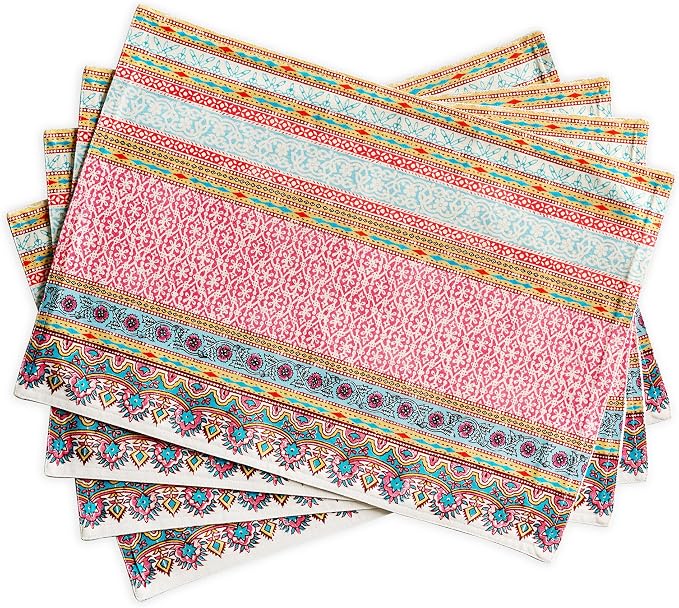 Maison d' Hermine Placemats Set of 4 Reusable 100% Combed Cotton (13"x19") | Cloth Place Mats Washable Table Mats for Kitchen Dining Party Wedding Hotel Home Restaurant Spring Summer - Lauris