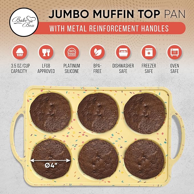 Jumbo Top Silicone Muffin Pans for Baking, 4 Inch Silicone Jumbo Muffin Pan 6 Cup, Egg Pan for Baking English muffins, Whoopie Pies, Corn Bread Bites, Confetti Muffin Top Pans Non Stick | Silicone Jumbo Muffin for Baking, Nonstick Silicone Cupcake Pan,...