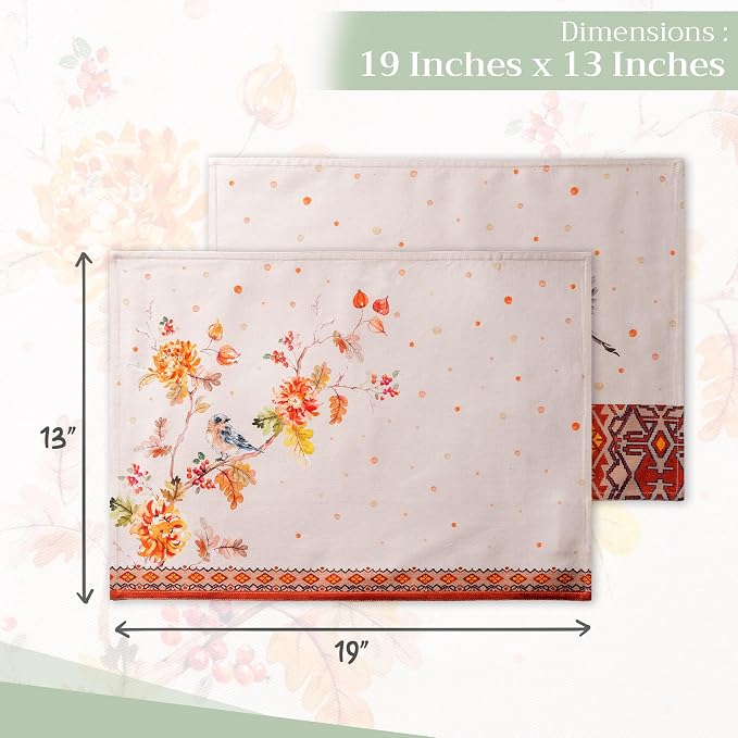 Maison d' Hermine Placemats Set of 4 Reusable 100% Cotton (13"x19") | Cloth Place Mats Washable Table Mats for Kitchen Dining Party Wedding Hotel Home Thanksgiving Christmas - Kelim - Prairie