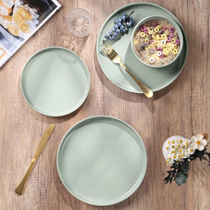 HaWare Dinnerware Sets, 6-Piece Plates and Bowls Set for 2, Asparagus Green