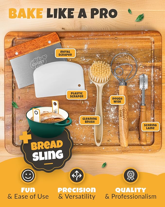 5 QT Enameled Dutch Oven for Bread Baking with Lid & Baking Set | Sourdough Dutch Oven for Bread Baking, Cast Iron Bread Oven with Lid, Banneton, Bread Sling, Lame, Dough Whisk & Clear Guide