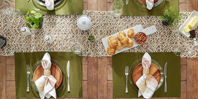 DII Basic Everyday Ribbed Tabletop 100% Cotton, Placemat Set, 13x19, Sage, 6 Piece
