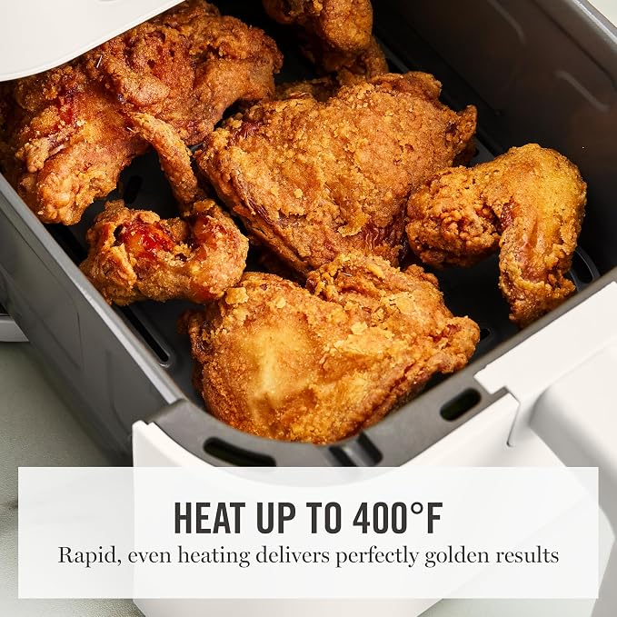 Martha Stewart 6-Quart Air Fryer, 6 Presets, Space Saving, Linen Cream | 3lb Capacity, PFAS-Free Ceramic Nonstick Basket & Tray, Bake, Roast, Broil, Dehydrate, Reheat, Shake Reminder, Heat up to 400