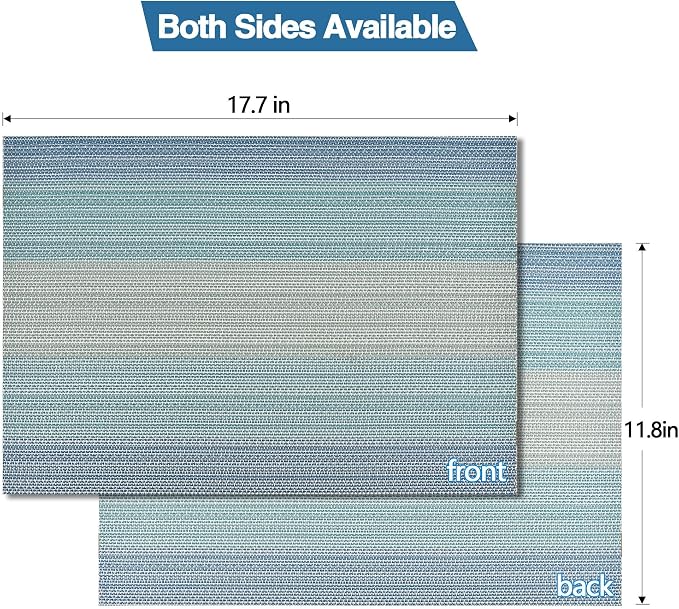SLKQG Placemats Set of 8 - Easy Clean Washable Vinyl Placemats - Wipeable Heat Resistant Table Mats for Dining Table - 17.7x11.8 Inch (8, Blue Gradient)