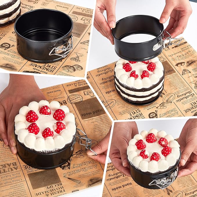 25 Pcs 4 Inch Springform Pan for Baking Mini Cheesecake Pans with Removable Bottom Nonstick Leakproof Round Cake Mold Spring Form Molds for Mini Cheesecake Pizza and Quiches (Black)