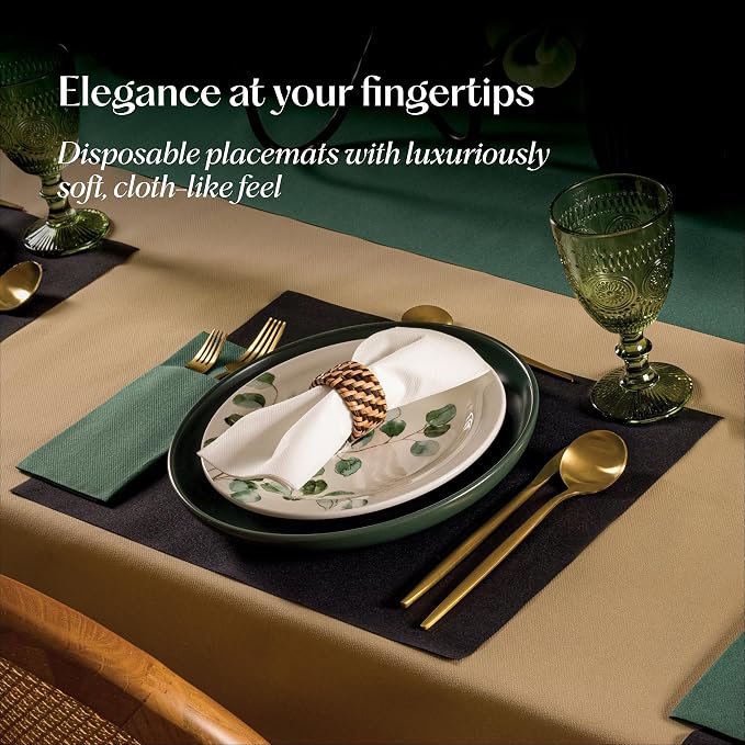 Disposable Green Paper Placemats for Dining Table - 100-Pack 18" x 12" Cloth-Like Rectangle Paper Placemats for Christmas, Baby, Kids, Party Or Weddings.