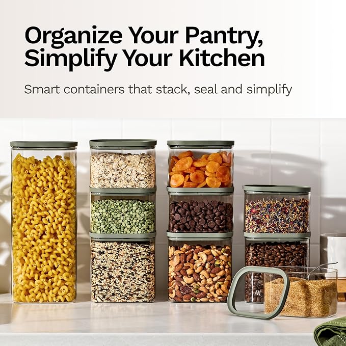 Naked Kitchen 20-Piece Food Storage Containers with Lids – Stackable BPA-Free Borosilicate Glass Pantry Storage Containers with Leak-Resistant Airtight Seal for Kitchen & Pantry Organization – Green