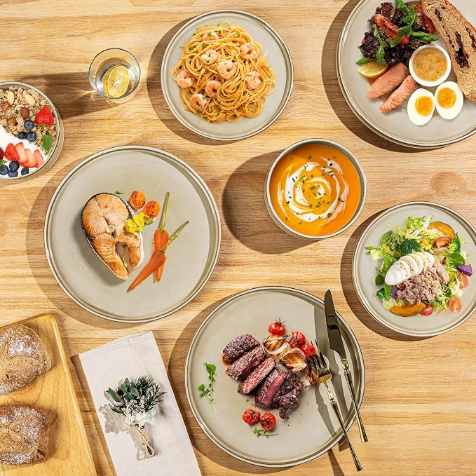 AmorArc Ceramic Dinnerware Sets for 8,24 Piece Plates and Bowls Sets Dishes | Stoneware Handmade Reactive Glaze Dishes Set | Highly Chip and Crack Resistant | Dishwasher & Microwave Safe