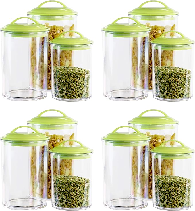 Reston Lloyd Food Storage Containers, BPA Free Airtight Canisters for Cereal, Pasta, Sugar, Coffee, Flour, Cookies, Loose Tea, for Kitchen Organization, Set of 3, Lime (Pack of 4)
