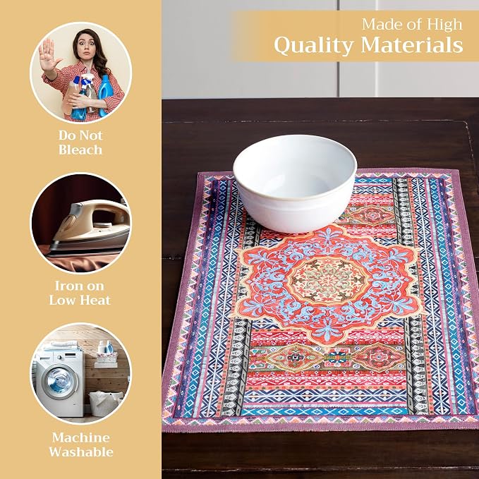 Maison d' Hermine Placemats Set of 4 Reusable 100% Cotton (13"x19") | Cloth Place Mats Washable Table Mats for Kitchen Dining Party Wedding Hotel Home Thanksgiving Christmas - Ispahan