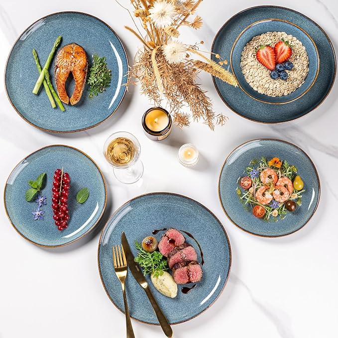 AmorArc Ceramic Dinnerware Sets for 8, 24Pcs Plates and Bowls Sets Dishes | Stoneware Handmade Reactive Glaze Dinner Set, Highly Scratch Resistant | Dishwasher & Microwave Safe Dishware