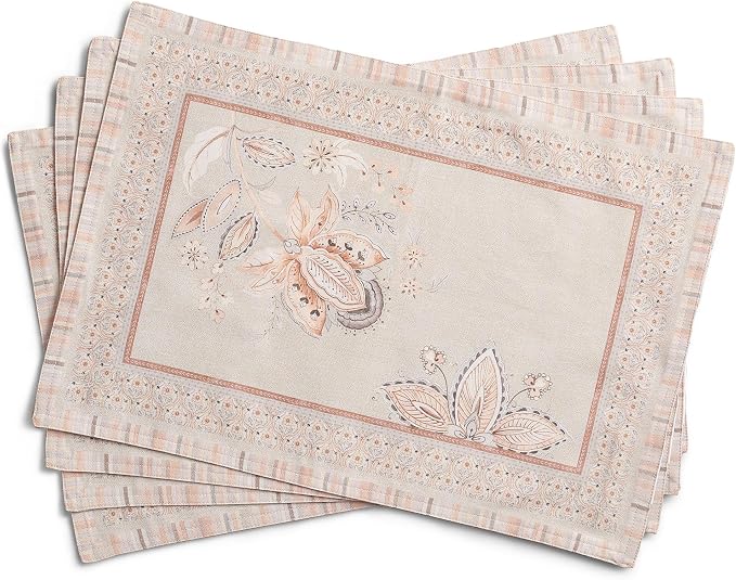 Maison d' Hermine Placemats Set of 4 Reusable 100% Combed Cotton (13"x19") | Cloth Place Mats Washable Table Mats for Kitchen Dining Party Wedding Hotel Home Restaurant Spring Summer - Society Florals