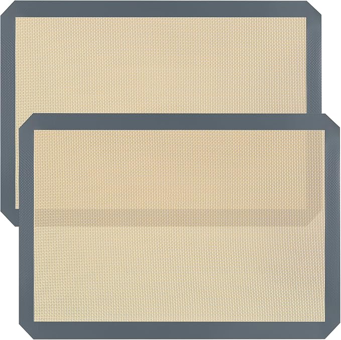 Silicone Baking Mat, 2 Pac 16.5"L x 11.6"W Silicone Cookie Sheets Reusable Baking Mat - Non-Stick Food Safe Dark Gray Oven Baking Sheet for Making Cookies Macaroons Bread