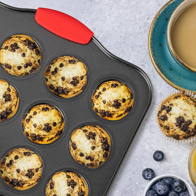 Tiawudi Mini Muffin Pan, 24 Cavity Cupcake Pan, Nonstick Baking Pan, Heavy Duty Small Muffin Tin with Silicone Grip Handles