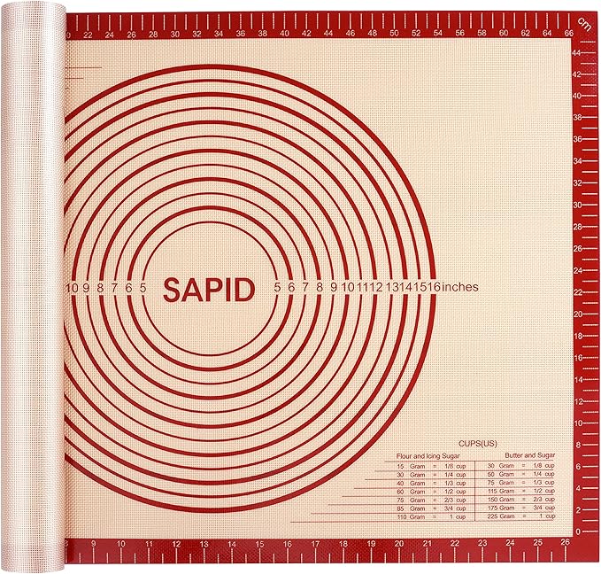 Sapid Thick Silicone Pastry Mat Baking Dough Rolling Extra Large 20" x 28" | Non-slip with Measurements for Non-stick Dough Rolling, Pie Crust, Kneading Mats, Countertop, Placement Mats (Red)