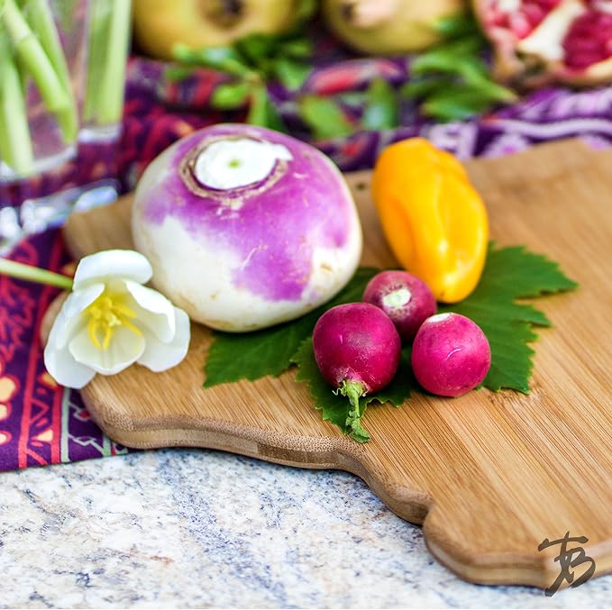 Totally Bamboo Wisconsin State Shaped Bamboo Serving and Cutting Board | State charcuterie board with natural bamboo grain. Knife-friendly surface for food prep. Hang tie for wall display.