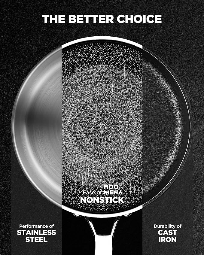 Roomena Frying Pans Nonstick with Lid, Hybrid Ceramic Nonstick Tri-Ply Saute Pan with Lid, PFAS/PFOA/PTFE Free, Metal Utensil Safe, Dishwasher & Oven Safe, Induction Compatible