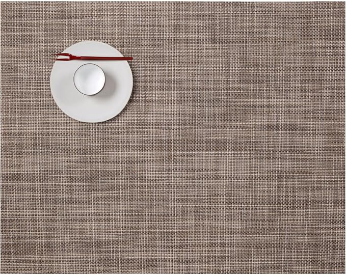 Chilewich Mini Basketweave Placemats, Woven Rectangle Placemats Set of 4 | Easy Care Woven Tabletop Textiles, Indoor/Outdoor, Soapstone, 19" x 14"