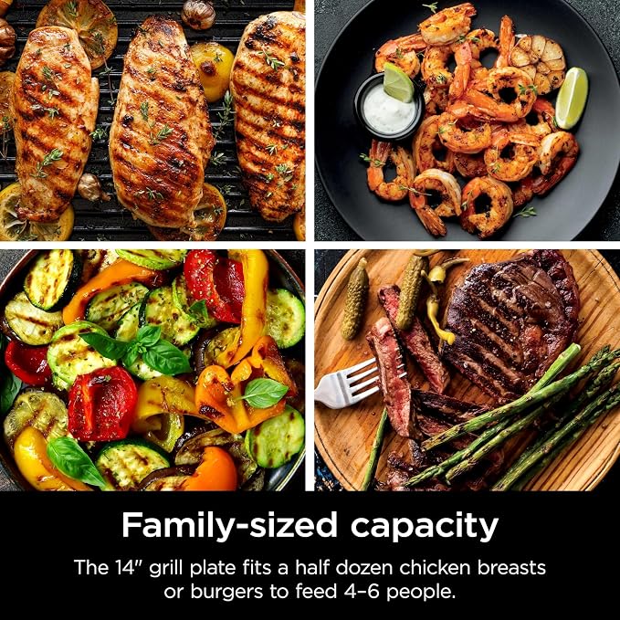 Ninja GR100 Sizzle Smokeless Indoor Grill with Nonstick Grill Plate, Dishwasher-Safe Removable Mesh Lid, 500F Max Heat, Even Edge-to-Edge Cooking, Black (Renewed)