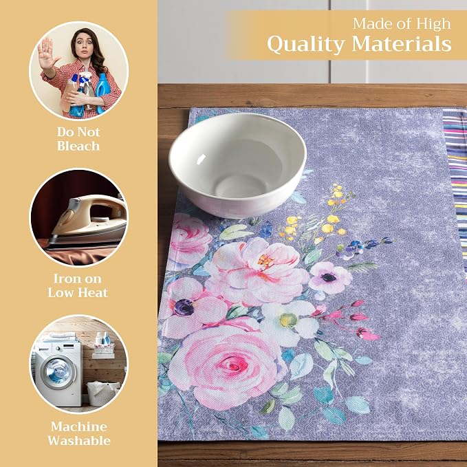 Maison d' Hermine Placemats Set of 4 Reusable 100% Cotton (13"x19") | Cloth Place Mats Washable Table Mats for Kitchen Dining Party Home Restaurant Spring Summer - Sweet Rose Lavender - Lush