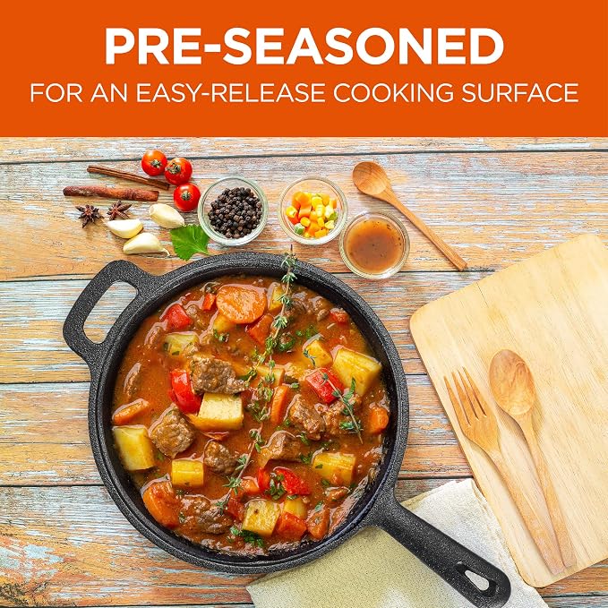 Commercial Chef 2-Qt. Saucepan with Lid, Pre-Seasoned Cast Iron, CHCI20 | Integrated Handles, Works on All Cooktops Including Induction, Outdoor Skillet for Campfires or Grills