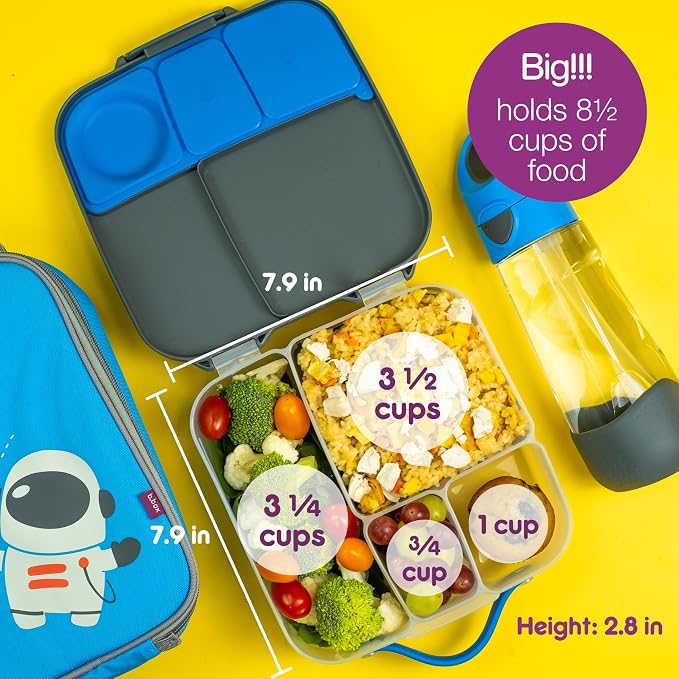 b.box Lunch Box, 8.5 Cup Bento Box for All Ages, Snack Box, Food Containers | Lunch Box Kids + Adults, Lunch Containers, 4 Compartments, Leak Proof, Dishwasher Safe, BPA Free, PFAS Free — Lemon Twist