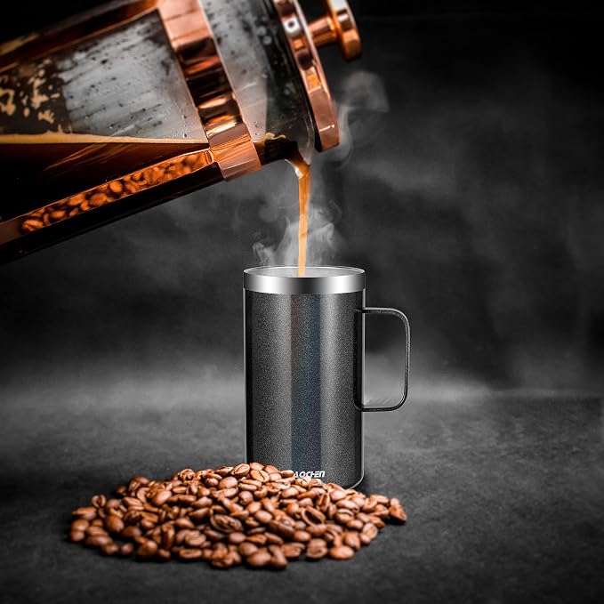 KXIAOCHEN 20 oz Insulated Coffee Mug, Coffee Cup with Lid and Wide Handle | 18/8 stainless steel, 6+ hours hot or 12+ hours cold, wide mouth, no-sweat exterior, for office, work, home and camping