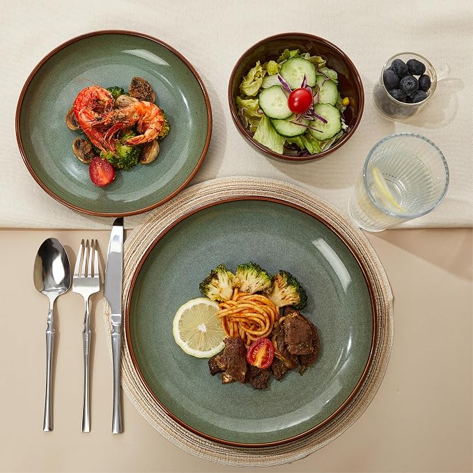 36 Piece Stoneware Dinnerware Sets, Ceramic Plates and Bowls Set, Microwave & Dishwasher Safe Kitchen Dish Set, Modern Dinner Salad Plates | Cereal Bowls for 12, Dishware Sets Sage Green