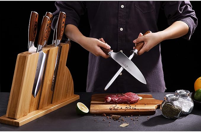 TUO Honing Rod, Sharpening Steel with Larger Diameter for Kitchen Knife Daily Honing Maintenance, High Carbon Steel 8" Knife Sharpener Rod, Ergonomic Handle