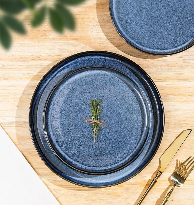Ceramic Dinnerware Set for 4, 12-Piece Plates and Bowls Set | Lightweight Porcelain Dish Set, Scratch Resistant, Oven & Microwave & Dishwasher Safe, Starry Blue