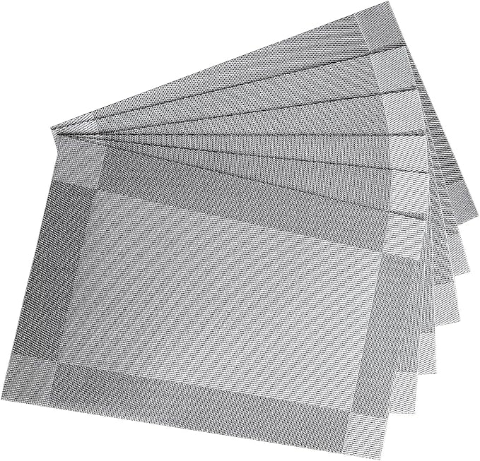 Table Placemats Dining Table Place Mats Set of 6 Heat Resistant Insulation Non-Slip Vinyl for Kitchen Dining Room 18" * 12" Silver