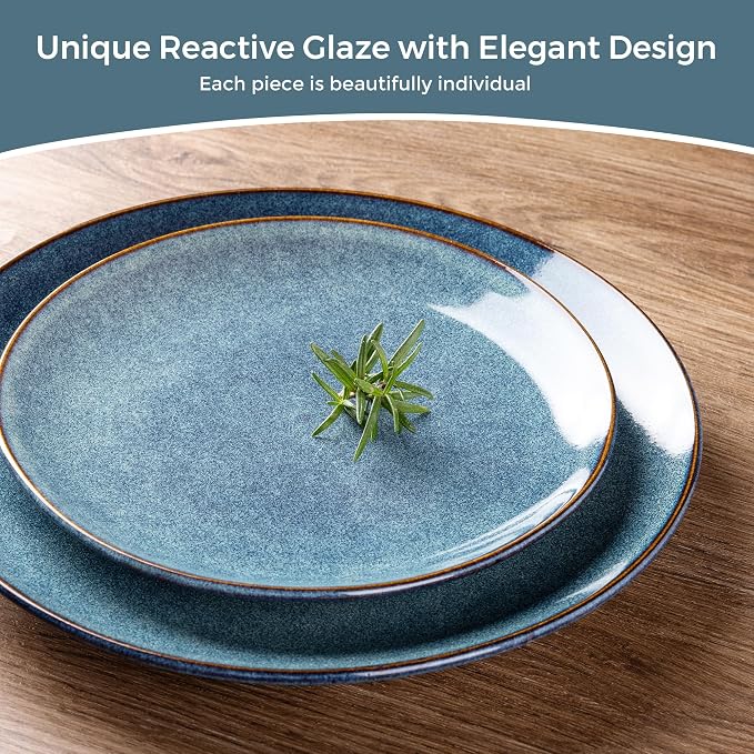 GBHOME Dinnerware Sets for 6, 24 Pieces Ceramic Plates and Bowls Set | Scratch Resistant Stoneware Dishes Set, Dishwasher & Microwave Safe, Reactive Glaze
